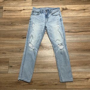 American Eagle Athletic Fit Distressed Denim Jeans 29x30 Blue Light Wash Stretch